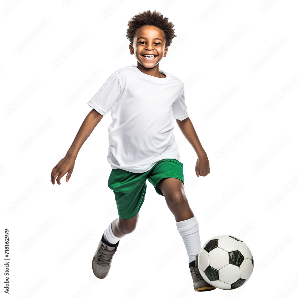 Happy young African American football (soccer) player, cut out