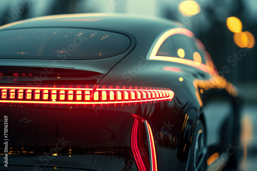 Tail lights of a black aerodynamic super concept sportscar - Generative AI photo