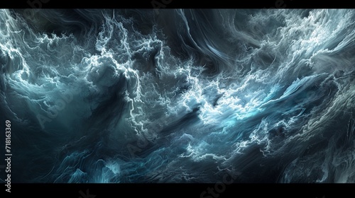 An artistic representation of a thunderstorm, with silk waves in dark greys and flashes of electric blue, evoking the storm's intensity.