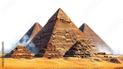  a group of pyramids in the desert with smoke coming out of the top of one of the pyramids and dust coming out of the bottom of the pyramids.