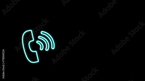 Glowing Simple telephone call symbol isolated on black background. Neon telephone call icon, button, sign. neon contact icon phone mobile call icon. photo