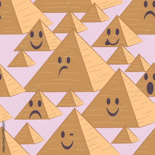Background pattern of Egyptian pyramids, colorful, cute, Jewish Passover. Seamless Abstract Squares Vintage Daisy. Retro vector background for surface design, textile, stationery, wrapping paper