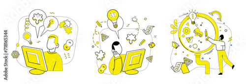 Conceptual innovation vector illustration. Success blossoms where inspiration and conceptual innovation concept converge In garden thoughts, seeds conceptual innovation grow into solutions