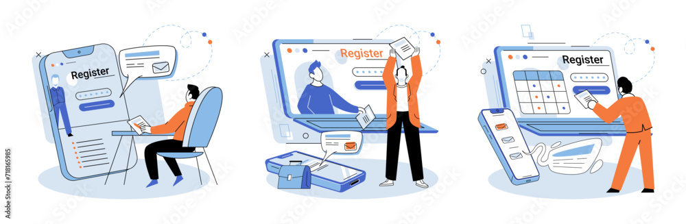 Registration online. Vector illustration. Accurate completion registration form is essential for successful sign-ups The online registration process offers convenience and efficiency for users Registration online. Vector illustration. Accurate completion registration form is essential for successful sign-ups The online registration process offers convenience and efficiency for users