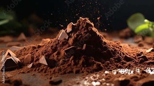 A pile of chocolate shavings and cocoa powder for baking in photo