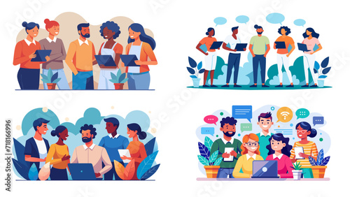 Diverse teams engaged in business collaboration and communication