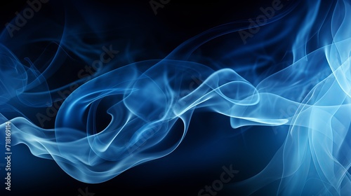 A black background is filled with blue smoke and a wave pattern.