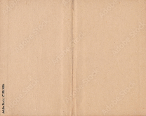 Book spread with old pages. Vintage paper texture. Kraft paper texture with stains, grain, dust particles. Aged overlay effect background with high resolution. Empty abstract backdrop design