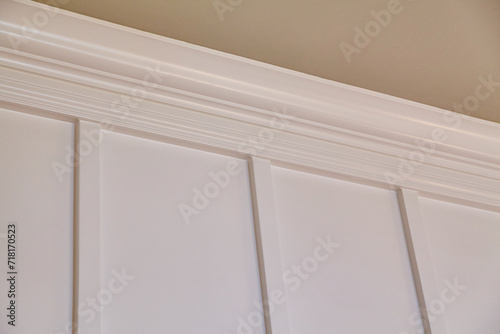 Elegant Crown Molding and White Wall Paneling, Classic Interior Design Detail