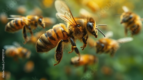 Majestic Display of Nature: Swarming Bees Loyal to Their Queen, Moving Together as One Unified Colony