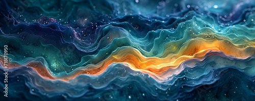 Aesthetics abstract wallpaper background design, organic lines in rich layers, waves pattern banner, luxury peacock colors theme