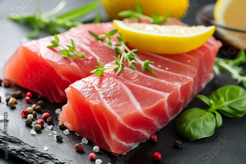 Delicious raw tuna steak photo