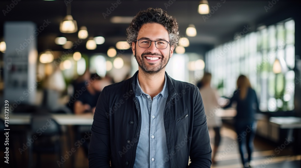 A journalist who smiles while working. A journalist who smiles while working.