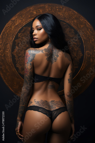 black woman in black lingerie