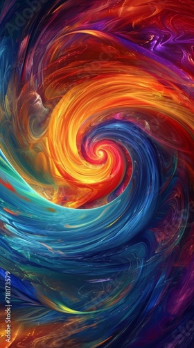 Abstract Painting of Colorful Swirls on Black