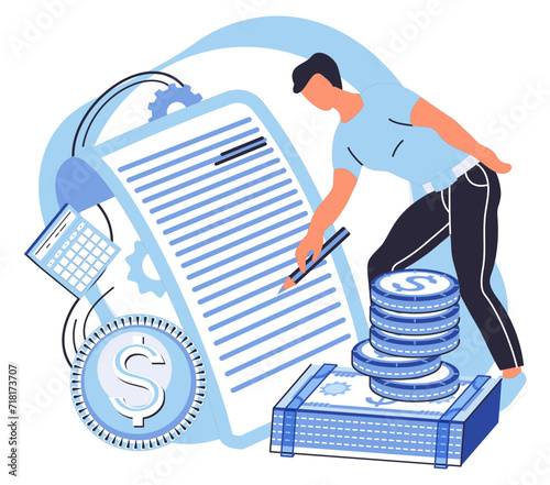 Financial accounting vector illustration. Banking institutions offer wide range financial services Invoices accurately document financial transactions and obligations Development initiatives often