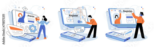 Registration online. Vector illustration. Technology advancements have enhanced security online registration methods User-friendly interfaces make online registration experience seamless Internet