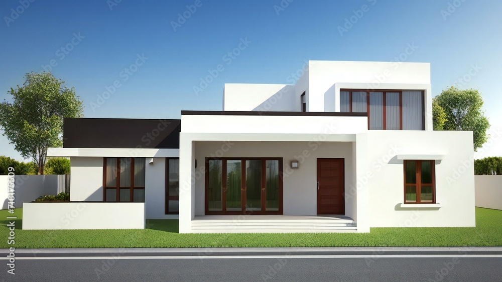 3d rendering of modern cozy house isolated on white background. Real estate concept.