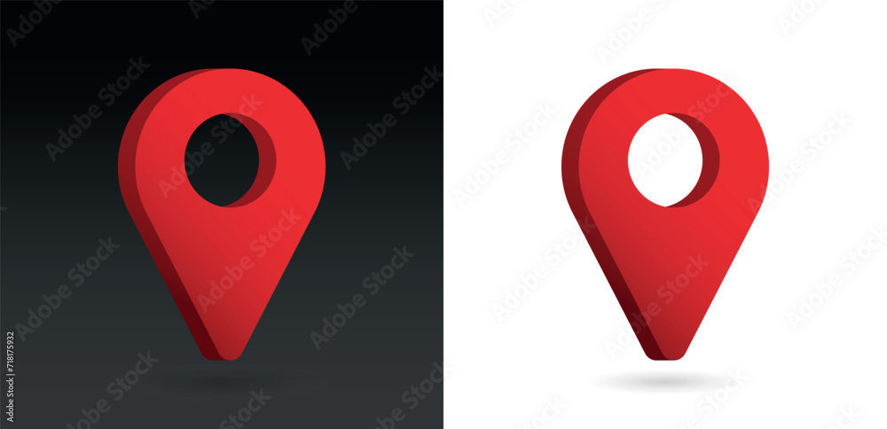 3D Realistic red color location map pin GPS pointer markers vector illustration for destination. - obrazy, fototapety, plakaty 