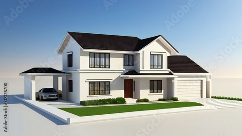 Clean and precise 3D representation of a house, devoid of background distractions. Real estate concept