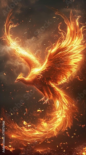 Flaming phoenix glowing with fire photo
