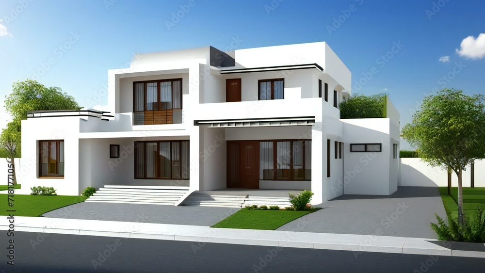 Cozy 3D rendering of a small house with a white picket fence. Concept for real estate or property. Cozy 3D rendering of a small house with a white picket fence. Concept for real estate or property.
