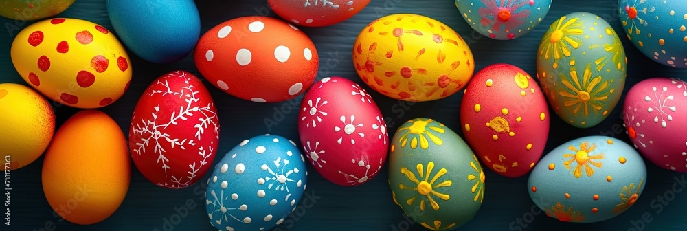 Colorful painted Easter eggs top view photograph style Colorful painted Easter eggs top view photograph style