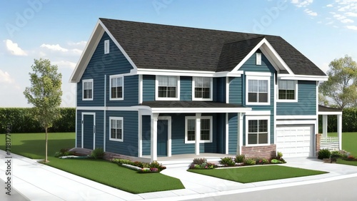 Minimalistic 3D model of a house in white  set on a neutral gray background. Concept for real estate or property.