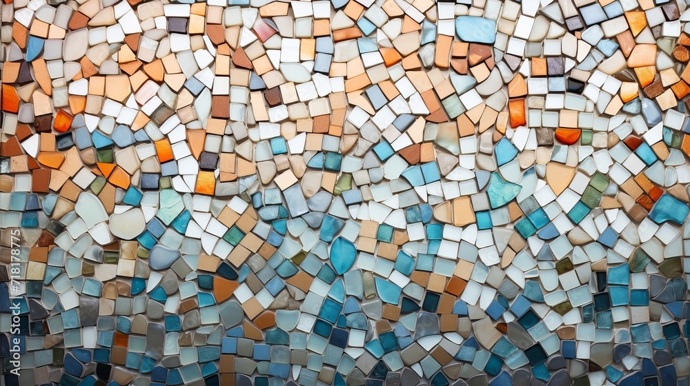 The background has a mosaic texture