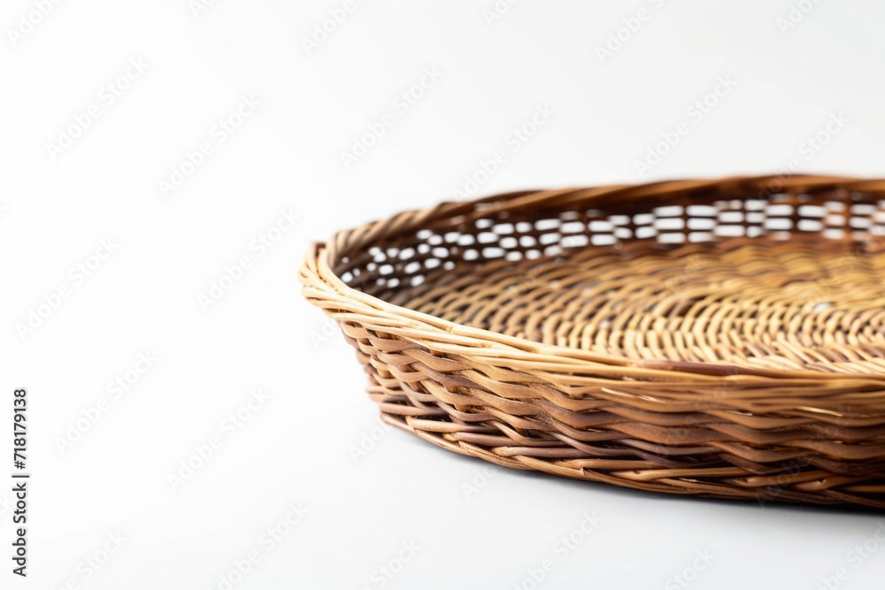 Round wicker plate on a white background