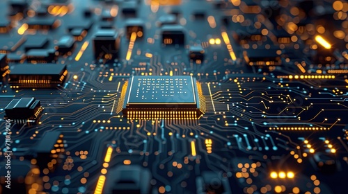 3D rendering of motherboard circuitry and computer technology