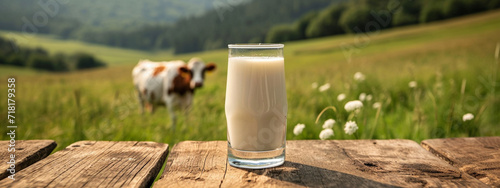 A cup of milk. selective focus. Generative AI, photo