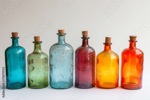 Empty glass colored bottles