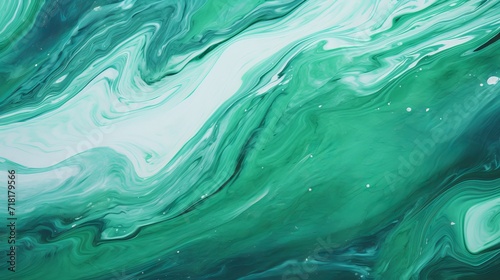 The background of this handmade acrylic paint is filled with green marble swirls