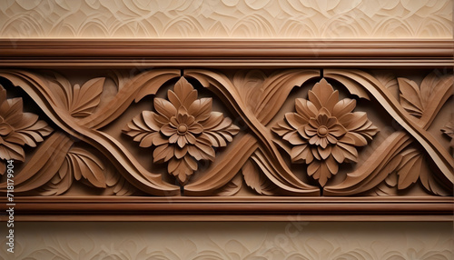 wood carving floral ornament Copy space for text  background 
