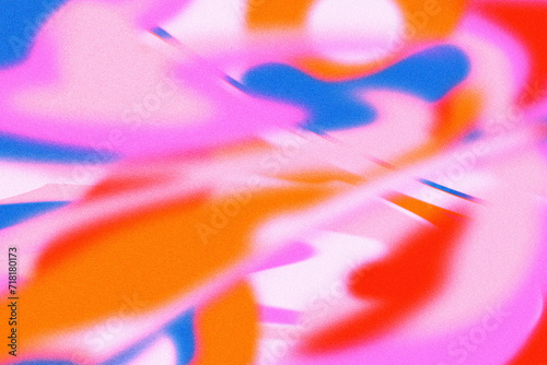 Abstract colorful gradient background in 70s retro design with grainy noisy texture and blur groovy shapes
