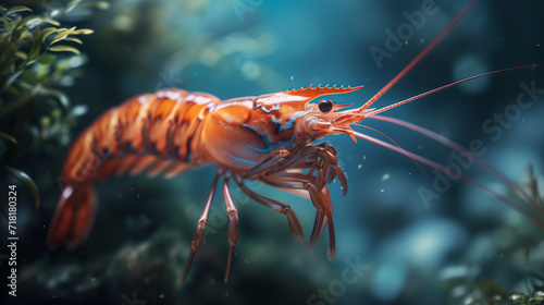 Ocean's Gem: A Prawn's Portrait Against the Depths, shrimp