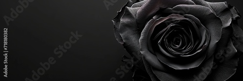 black rose flower with long stem banner and blank copy space