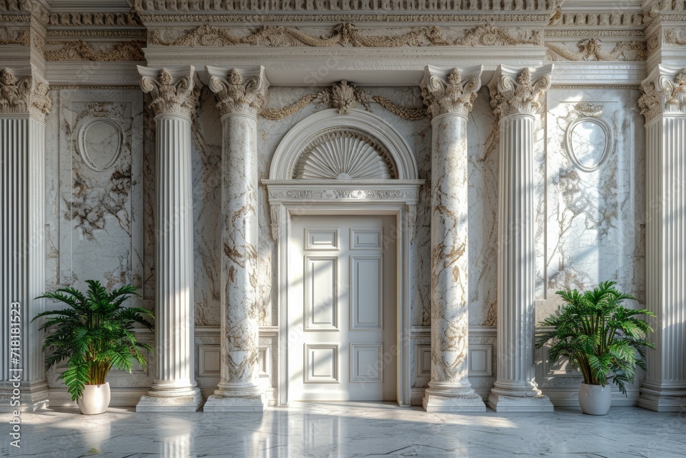 Fototapeta premium Front Door and Steps of an Old Town House, house door with marble columns
