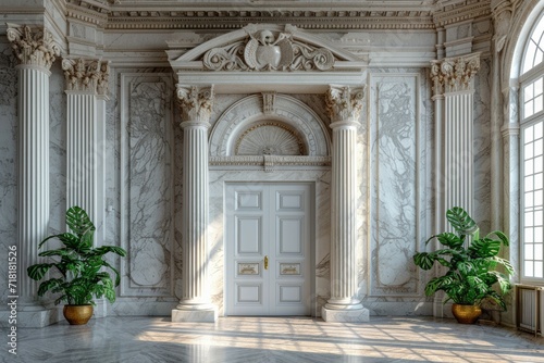 Front Door and Steps of an Old Town House   house door with marble columns