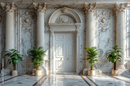 Front Door and Steps of an Old Town House   house door with marble columns