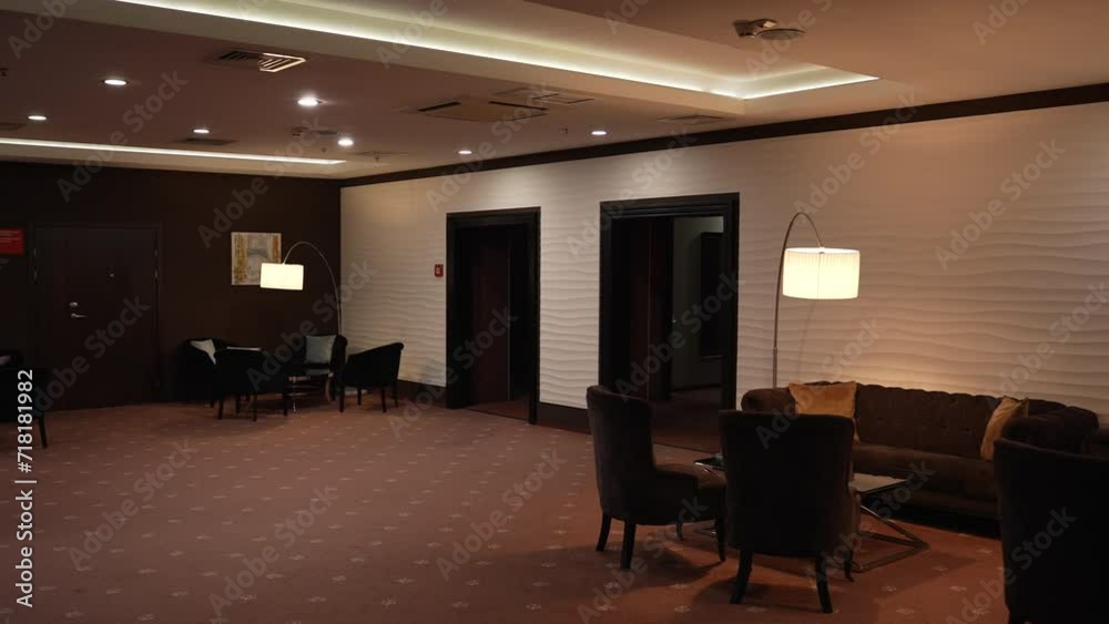 Lounge area top view. Cafe in modern hotel lobby, top view. 3d visualization Lounge area top view. Cafe in modern hotel lobby, top view. 3d visualization