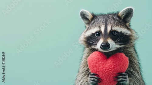 Love concept on a teal stuffed raccoon with a red heart © Werckmeister