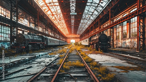 Shadows dance across the desolate platforms of the abandoned railway depot.