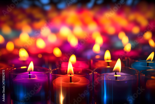 Field of flickering colorful candles 
