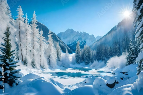  A serene snow-covered forest with tall evergreen trees laden with pristine white snow © Ateeq