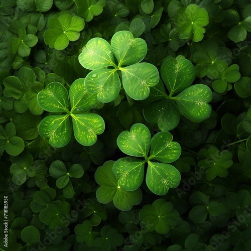  Illuminated Clover Leaves Lush Green Flora - St. Patrick's day background 