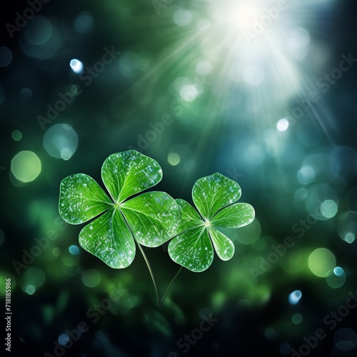 Dewy Clover Duo Basking in Radiant Sunlight - St. Patrick's day background 