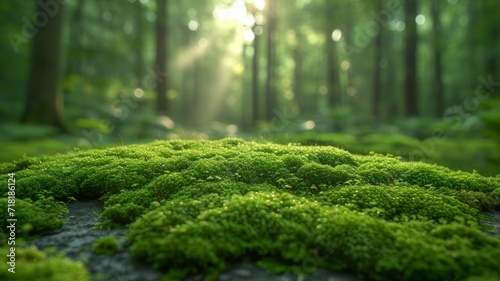 Beautiful green moss on the floor, moss closeup, macro. Beautiful background of moss for wallpaper. photo