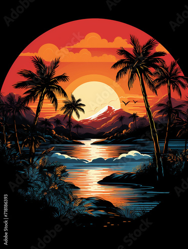 T-shirt design, Florida Sunset, Vector geometric corner frame сreated with Generative Ai © Andrii Yablonskyi